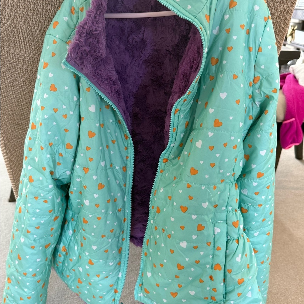 Kids Heart Patterned Jacket - Mint and Purple